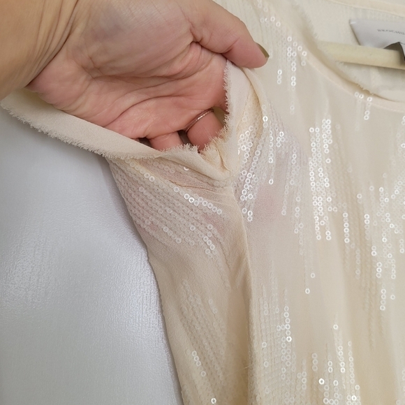 Brochu Walker Sheer Silk Chevron Sequins Pattern Blouse Small Shimmer Beige - Picture 9 of 15